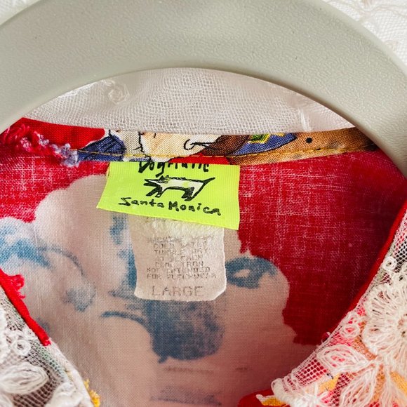 Vintage Western Print Girls Cotton Lace Collar Dress Flaw Size 5 - Picture 5 of 10